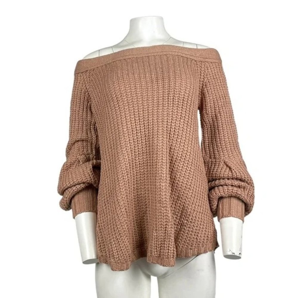 NWT Tan Chunky Off Shoulder Sweater Small - Picture 2 of 6